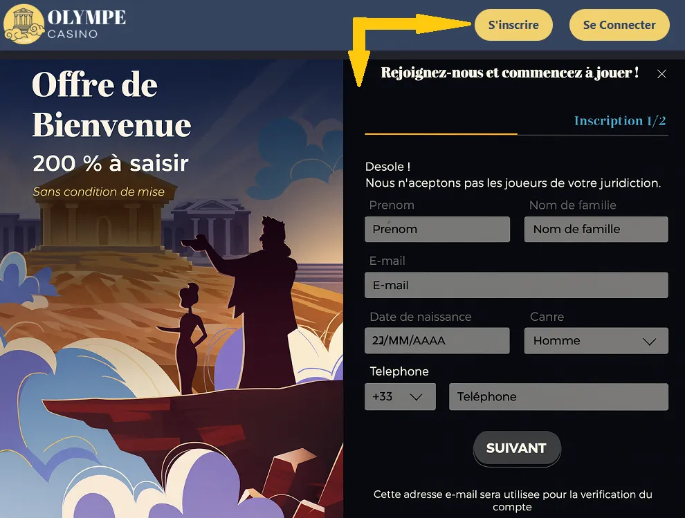 Étapes d'inscription